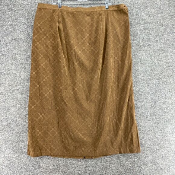 Country Wear Casuals Skirt Women 3X Plus Brown Geometric A-Line Midi Mid Rise - Picture 1 of 8